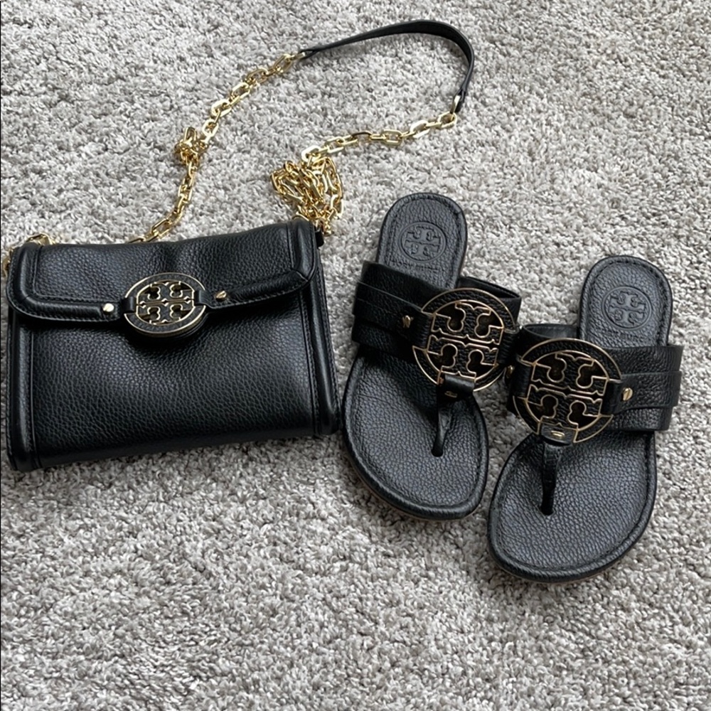 Tory Burch crossbody and matching sandals bundle